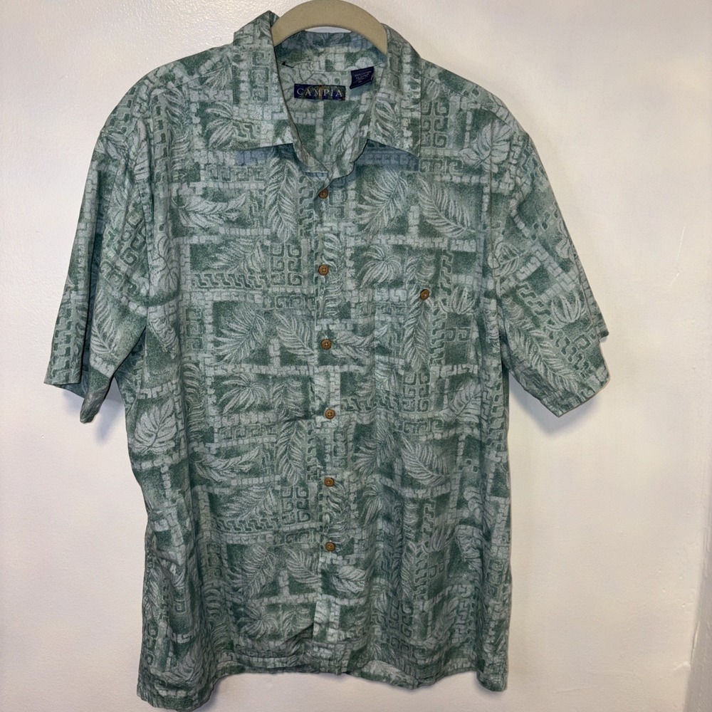 Campia Moda Mens Size XL light Green  Short Sleeve Hawaiian Button Down‎ Shirt